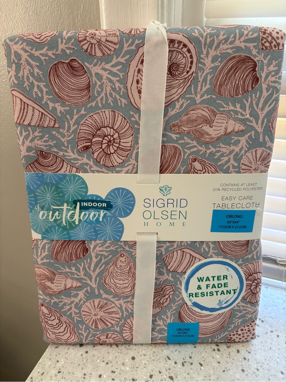 NEW Sigrid Olsen Seashell Print Tablecloth in Blue and Pink